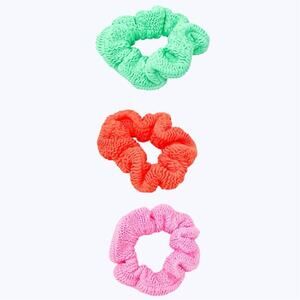 Hunza G Scrunch Crinkle Scrunchie Set Bubblegum Pink, Lime Green, Orange